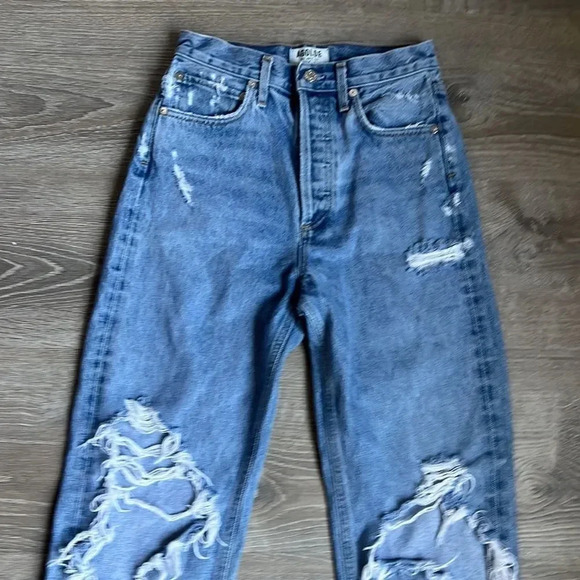 GOLDE 90's Mid Rise Loose Fit Cotton Ripped Leg Jeans - Picture 6 of 14